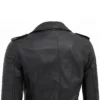 Womens Removable Hood Black Biker Leather Jacket Back View