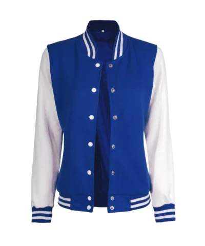 Royal Blue and White Letterman Varsity Jacket For Womens