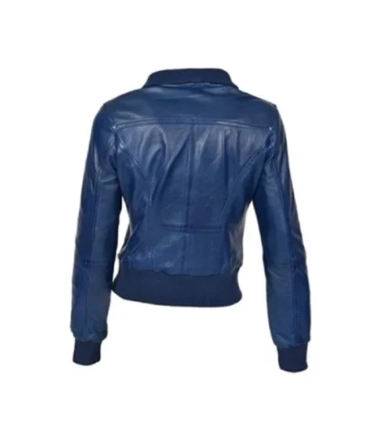 Women’s Blue Leather Bomber Jacket