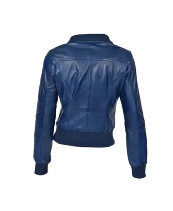Women’s Blue Leather Bomber Jacket