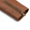 Womens Tan Brown Biker Leather Asymmetrical Jacket Detailed Cuff