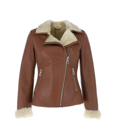 Alayna Womens TanLuxury Shearling Leather Jacket