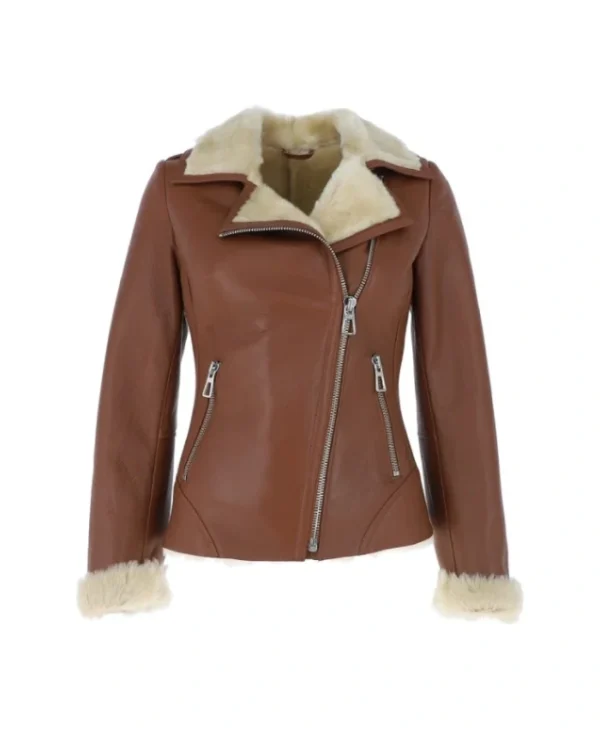 Alayna Womens TanLuxury Shearling Leather Jacket