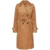 Belted Style Tobacco Brown Trench Coat for Women