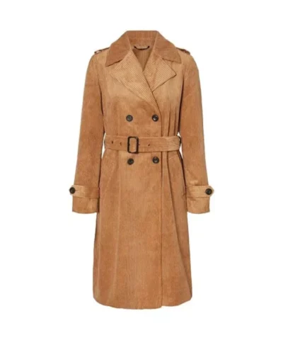 Belted Style Tobacco Brown Trench Coat for Women