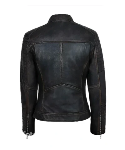 Vintage Women Distressed Biker Black Leather Jacket