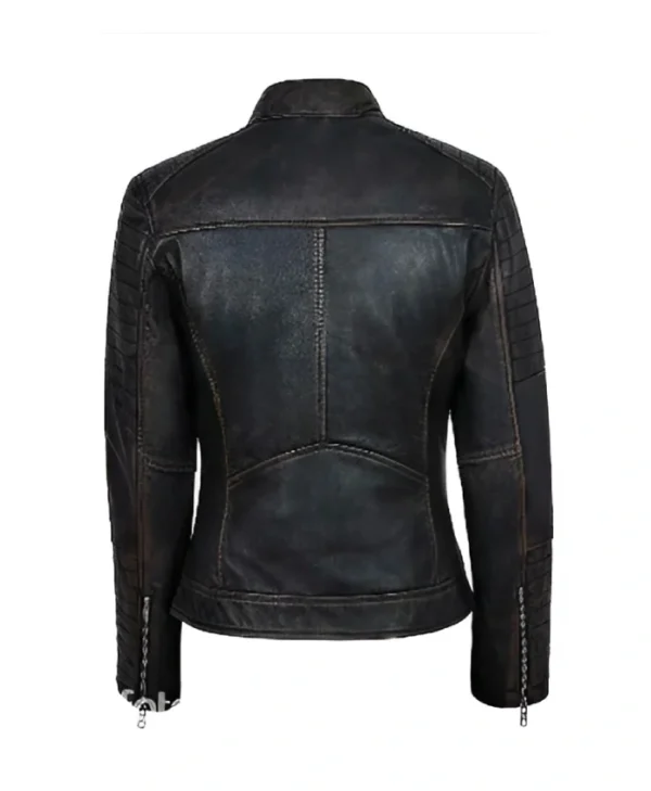 Vintage Women Distressed Biker Black Leather Jacket