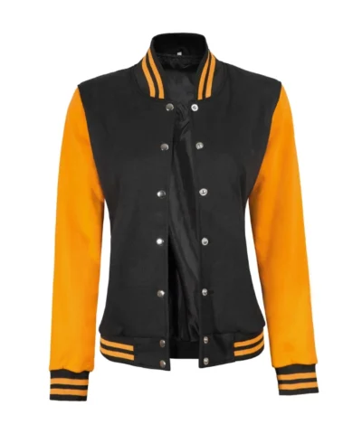 Yellow and Black Varsity Jacket For Women's