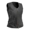 Women’s Zipper Biker Club Black Leather Vest