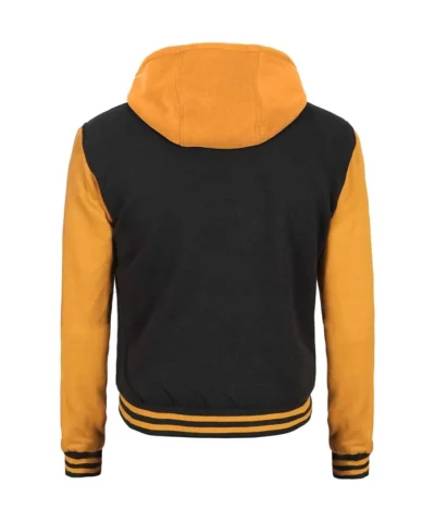 Men's Yellow and Black Varsity Hooded Jacket