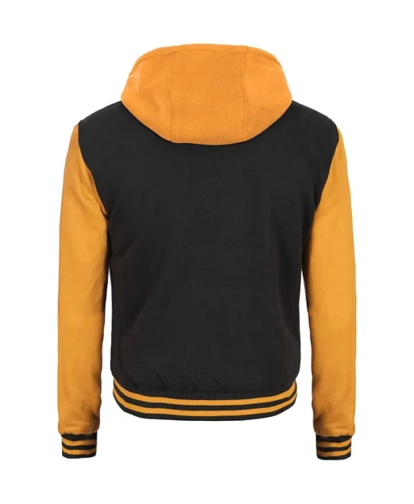 Men's Yellow and Black Varsity Hooded Jacket