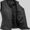 Zipper Black Biker Leather Vest For Women