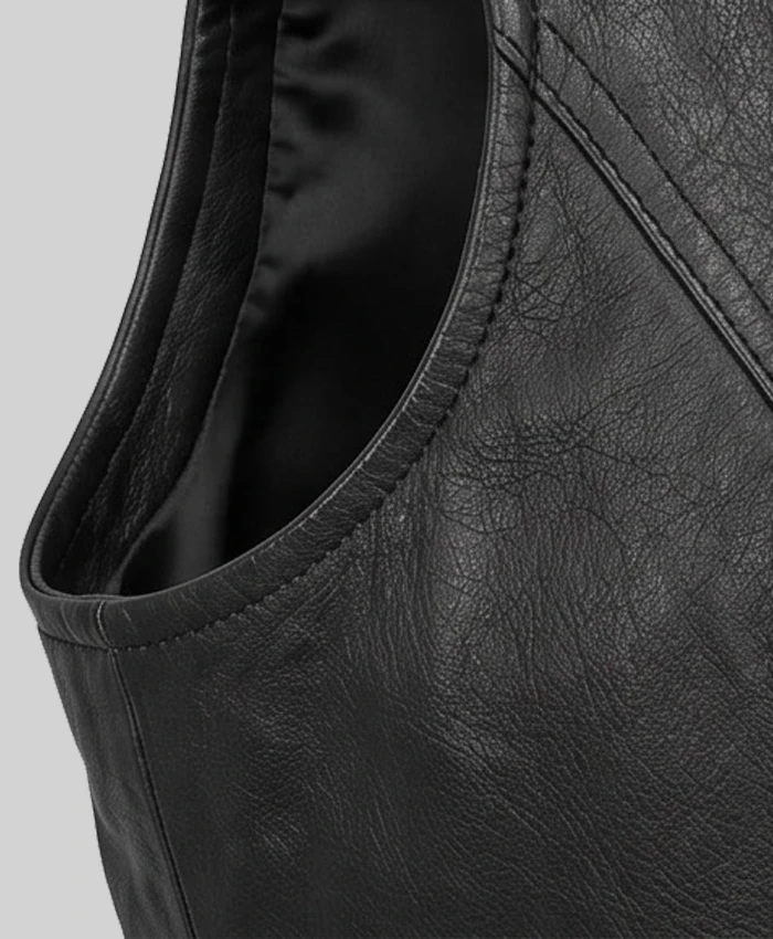 Zipper Black Biker Leather Vest Women