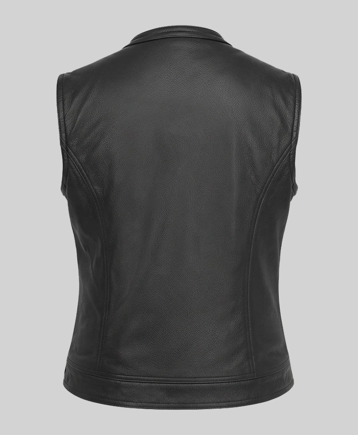 Zipper Black Biker Leather Vest Womens