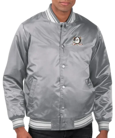 anaheim ducks gray snap-tab varsity jackets