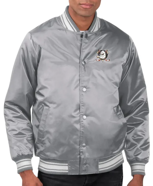anaheim ducks gray snap-tab varsity jackets