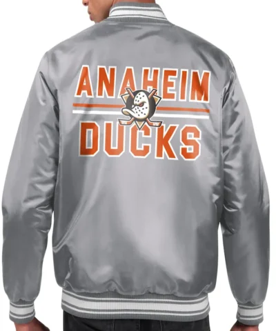 anaheim ducks gray snap-tab varsity jackets Back