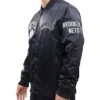 Brooklyn Nets Team Logo Full-Snap Black Satin Jacket