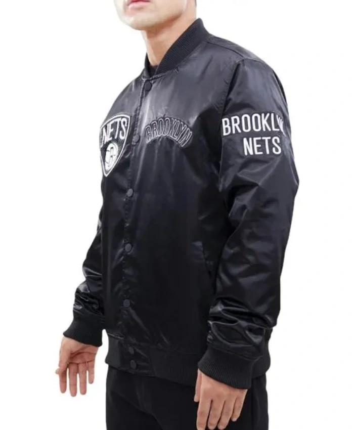 Brooklyn Nets Team Logo Full-Snap Black Satin Jacket
