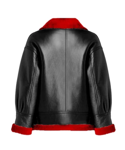 Women’s Aviator Red Shearling Black Leather Jacket