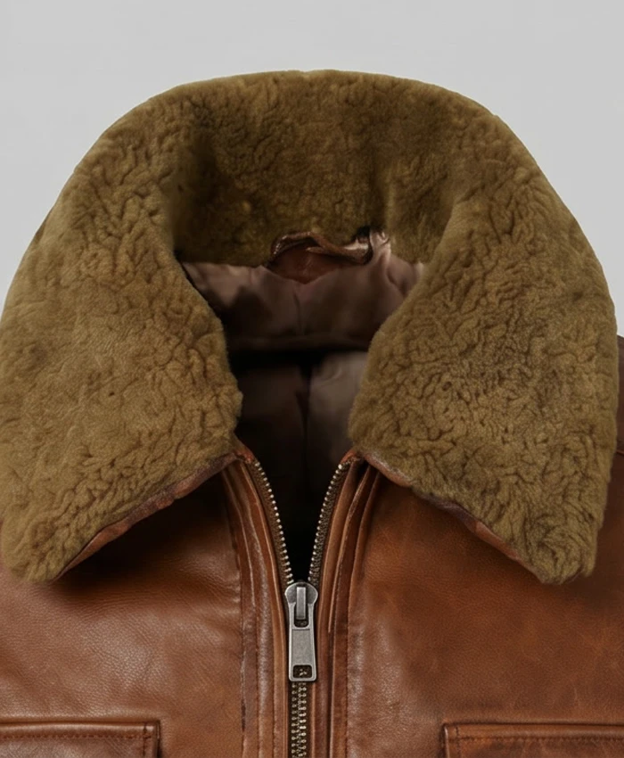 Aviator Brown Bomber Jacket For Mens Collar and Zip