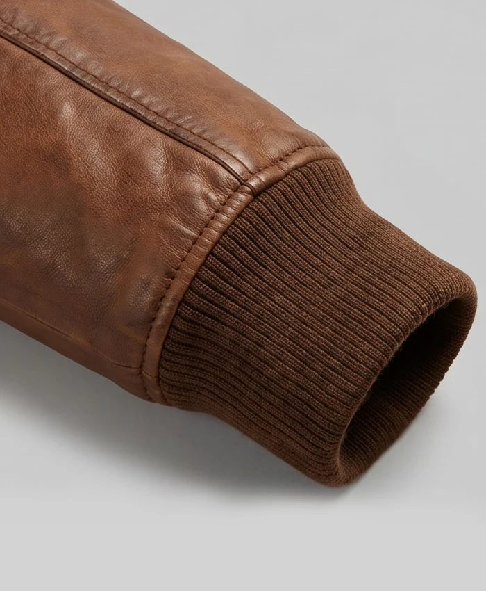Aviator Brown Bomber Jacket For Mens Cuffs