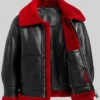 Aviator Red Shearling Black Leather Jacket For Women
