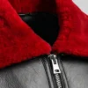 Aviator Red Shearling Black Leather Jacket Women