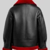 Aviator Red Shearling Black Leather Jacket Womens