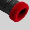 Aviator Red Shearling Leather Black Jacket For Womens
