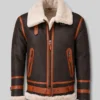 Aviator Shearling Bomber Leather Jacket For Mens