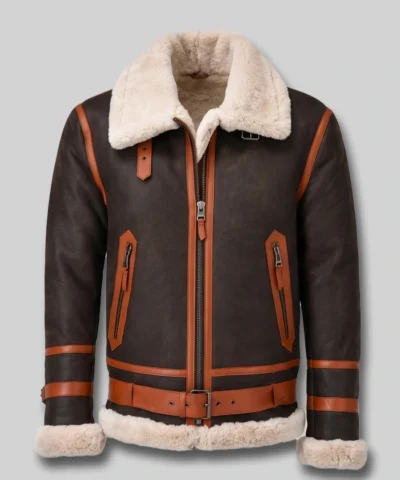 Aviator Shearling Bomber Leather Jacket For Mens
