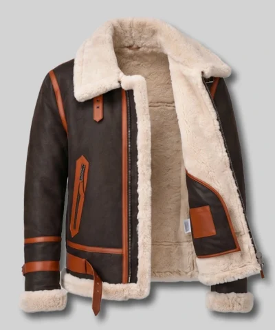 Aviator Shearling Bomber Leather Jacket Mens