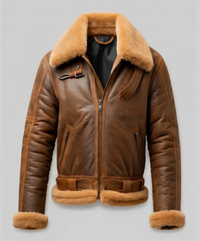 B3 Shearling Brown Leather Jacket For Mens