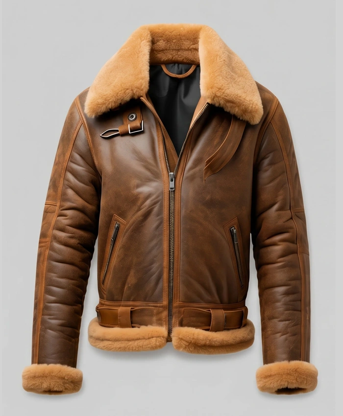 B3 Shearling Brown Leather Jacket For Mens