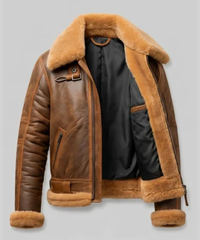 B3 Shearling Brown Leather Jacket Mens