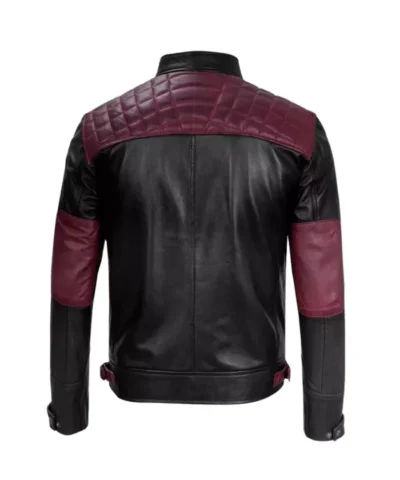 Men Black and Maroon Cafe Racer Leather Jacket