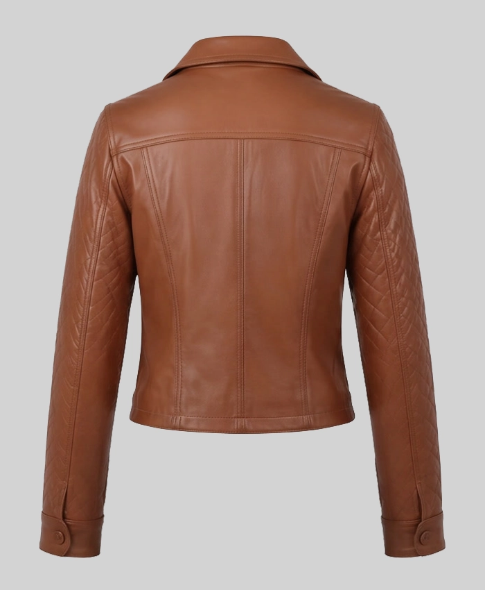Brown Cropped Leather Jacket For Womens