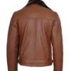Brown Leather Shearling Moto Jacket For Men's