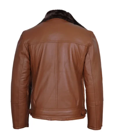 Brown Leather Shearling Moto Jacket For Men's