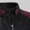 Close Up Snap Tab Collar with Front Zip Closure Cafe Racer Leather Jacket