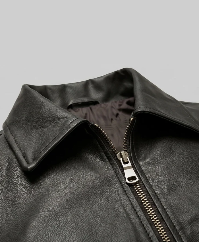 Close Up Turn Down Collar with Front Zip Closure Black Jacket