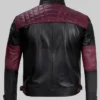 Men Black and Maroon Cafe Racer Leather Jacket Back View