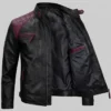 Men Black and Maroon Cafe Racer Leather Jacket Front 3/4 Angle View