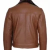 Men Leather Shearling Brown Moto Jacket Back View