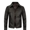 Slim Fit Turn Down Black Leather Jacket For Men's