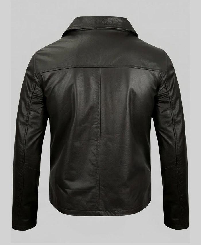 Men Slim Fit Turn Down Black Jacket Back View
