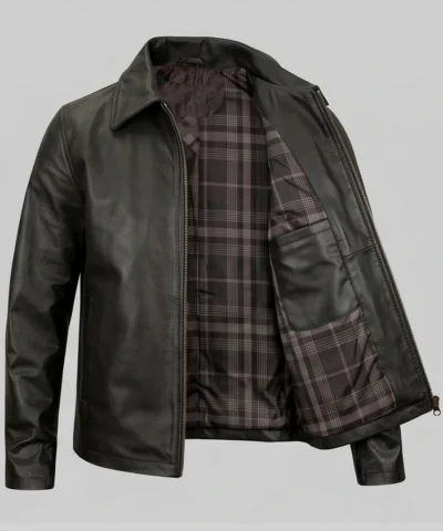 Men Slim Fit Turn Down Black Jacket Front 34 Angle View