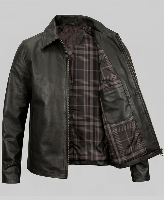 Men Slim Fit Turn Down Black Jacket Front 34 Angle View