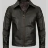 Men Slim Fit Turn Down Black Jacket Front View